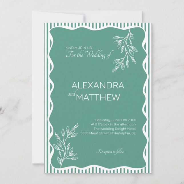 Invitación a la boda de la frontera ondulada verde (Anverso)