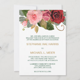 Invitación a la boda de la frontera rosa roja y ro