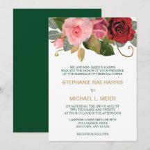 Invitación a la boda de la frontera rosa roja y ro