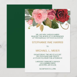 Invitación a la boda de la frontera rosa roja y ro