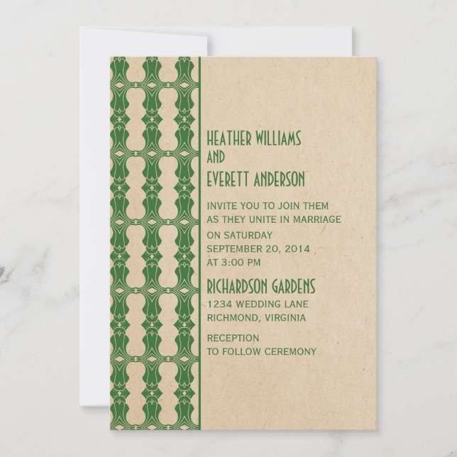Invitación a la boda de la frontera verde Art Deco (Anverso)
