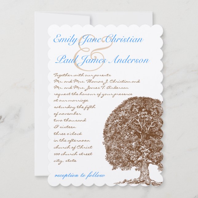 Invitación a la boda de la fuente azul Aqua Oak Tr (Anverso)