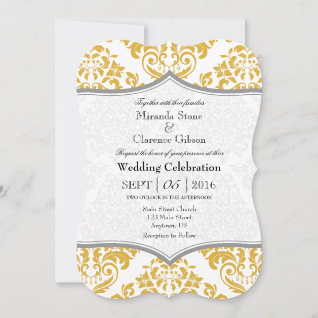 Invitación a la boda de la funda de Damasco gris d (Anverso)