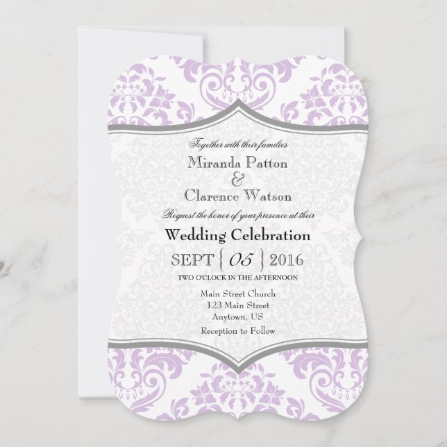 Invitación a la boda de la funda de Damasco gris d (Anverso)