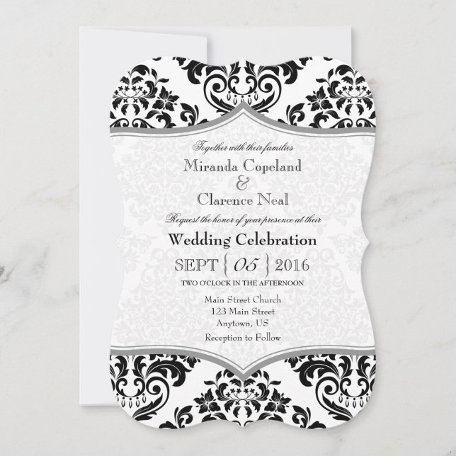 Invitación a la boda de la funda de Damasco gris n (Anverso)