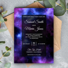 Invitación a la boda de la galaxia púrpura de la n