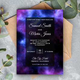 Invitación a la boda de la galaxia púrpura de la n