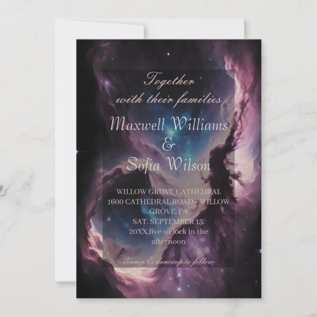 Invitación a la boda de la galaxia púrpura de la n (Anverso)