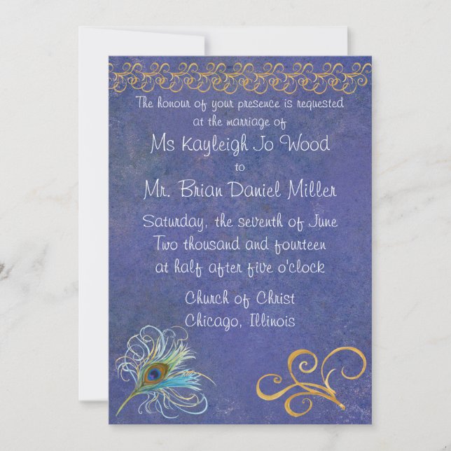 Invitación a la boda de la gloria del pavo real (Anverso)