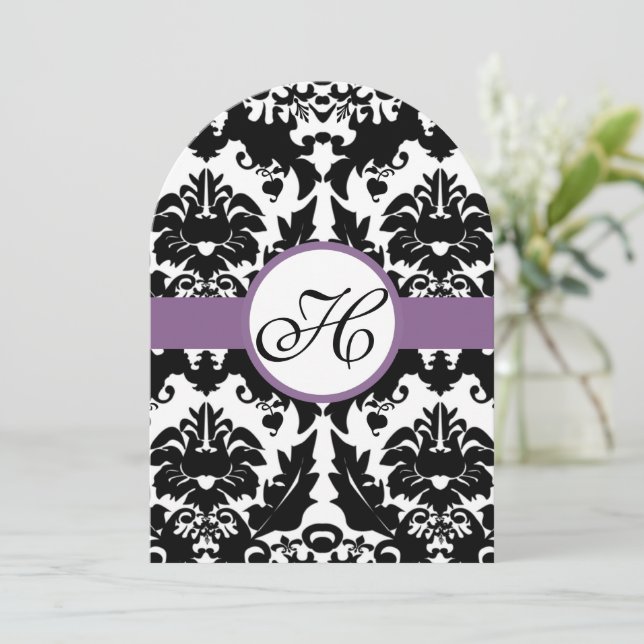 Invitación a la boda de la guarnición púrpura de D (Anverso de pie)