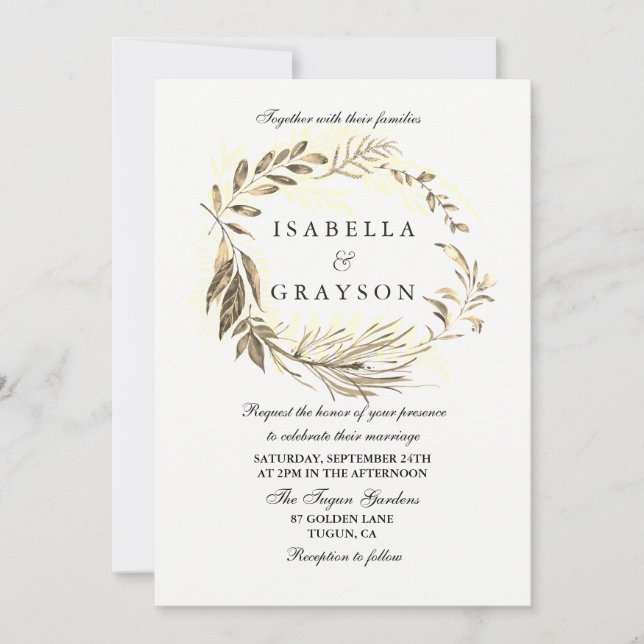 Invitación a la boda de la guirnalda de la hoja do (Anverso)