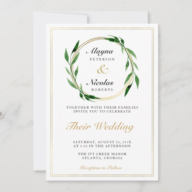 Invitación a la boda de la guirnalda de oro en Fau (Anverso)
