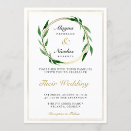 Invitación a la boda de la guirnalda de oro en Fau