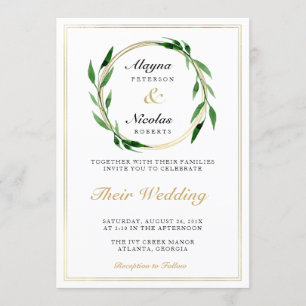 Invitación a la boda de la guirnalda de oro en Fau