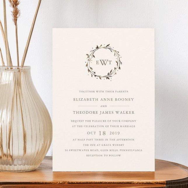 Invitación a la boda de la guirnalda monográfica | (Subido por el creador)