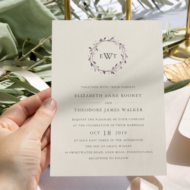 Invitación a la boda de la guirnalda monográfica | (Subido por el creador)