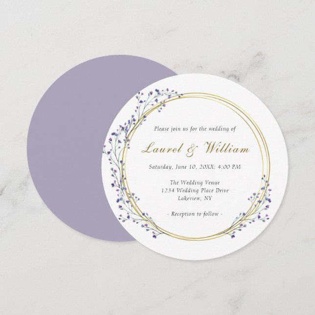 Invitación a la boda de la guirnalda púrpura Circl (Anverso / Reverso)