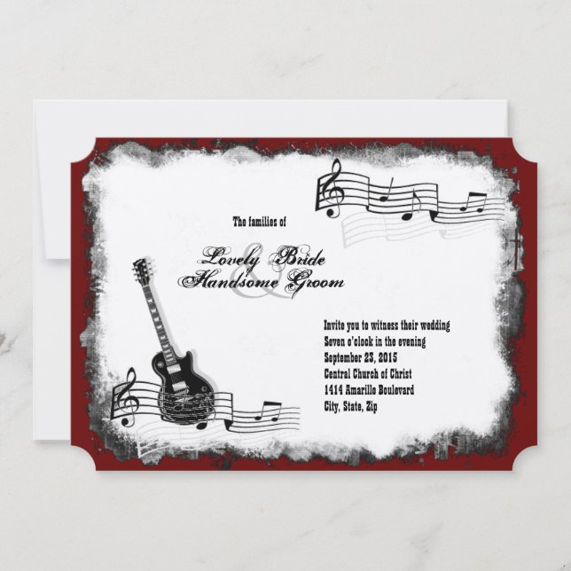 Invitación a la boda de la guitarra eléctrica negr (Anverso)