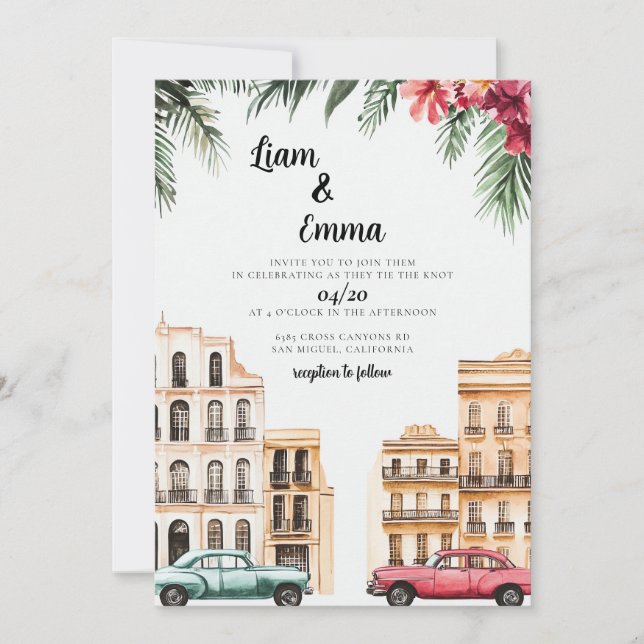 Invitación a la boda de La Habana en Cuba (Anverso)