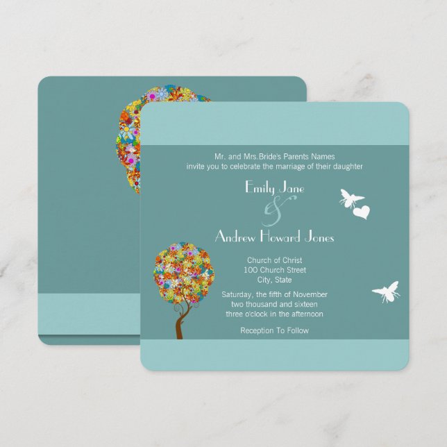 Invitación a la boda de la hembra de abeja azul de (Anverso / Reverso)