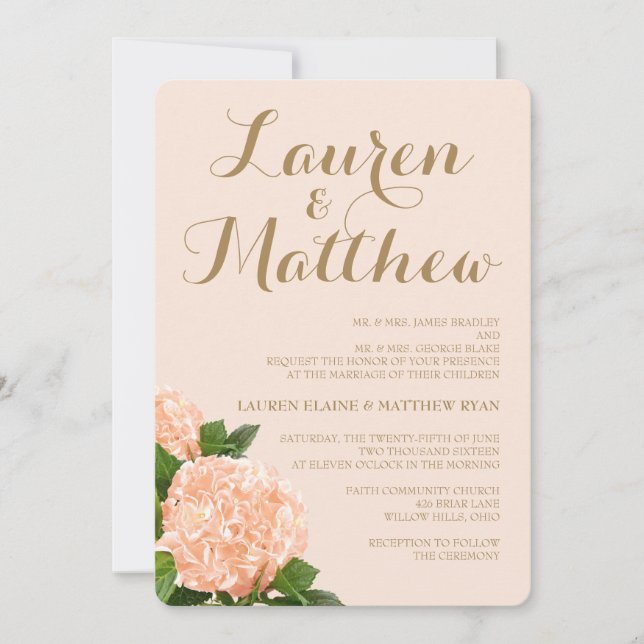 Invitación a la boda de la hidrangea suave (Anverso)
