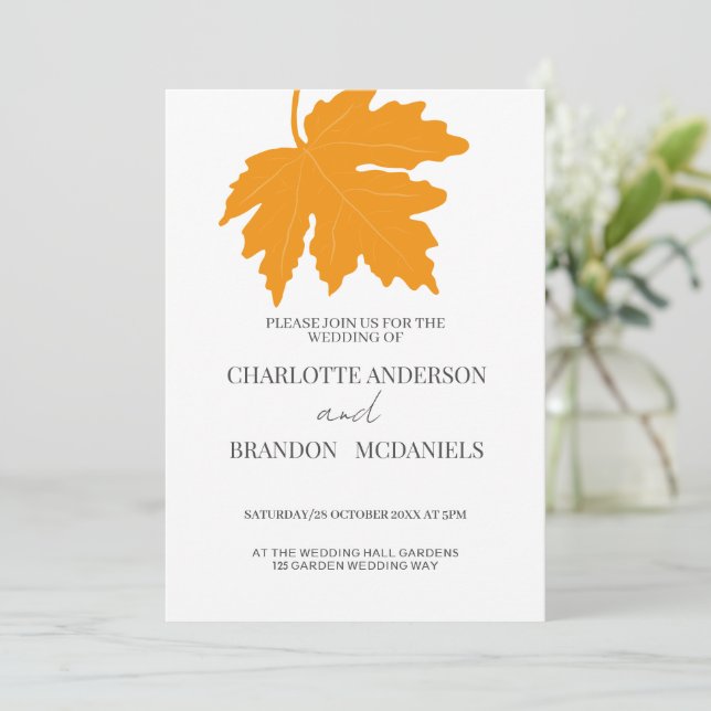 Invitación a la boda de la hoja de arce amarillo d (Anverso de pie)