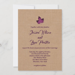 Invitación a la boda de la hoja de arce morada