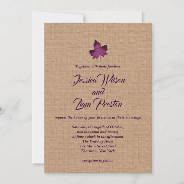 Invitación a la boda de la hoja de arce morada (Anverso)