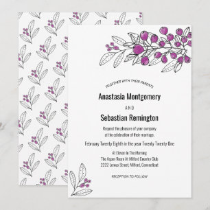 Invitación a la boda de la hoja de bayas púrpura m