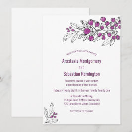 Invitación a la boda de la hoja de bayas púrpura m