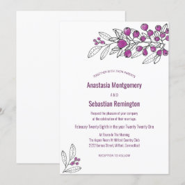 Invitación a la boda de la hoja de bayas púrpura m