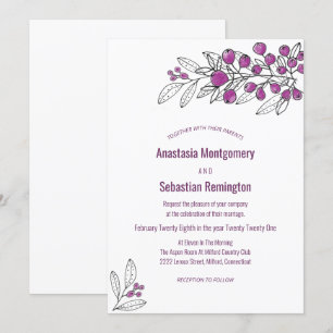 Invitación a la boda de la hoja de bayas púrpura m