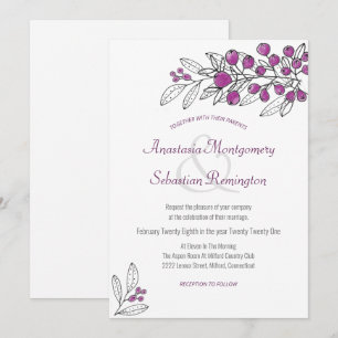 Invitación a la boda de la hoja de bayas púrpura m