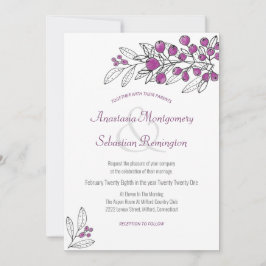 Invitación a la boda de la hoja de bayas púrpura m