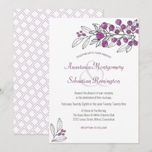 Invitación a la boda de la hoja de bayas púrpura m