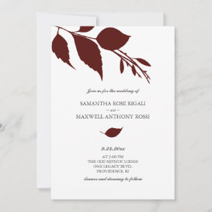 Invitación a la boda de la hoja de borgoña
