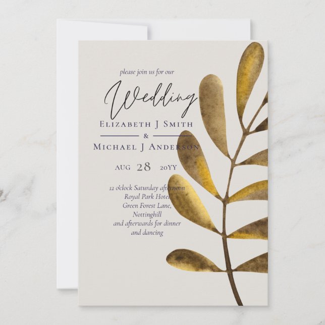Invitación a la boda de la hoja de bronce en Rusty (Anverso)