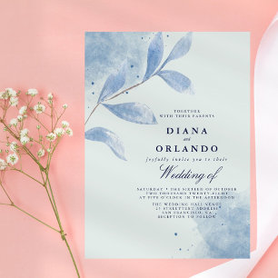 Invitación a la boda de la hoja de color azul turb