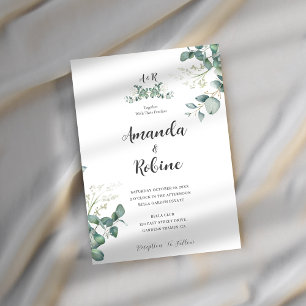 Invitación a la boda de la hoja de eucalipto moder