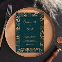 Invitación a la boda de la hoja de follaje de oro