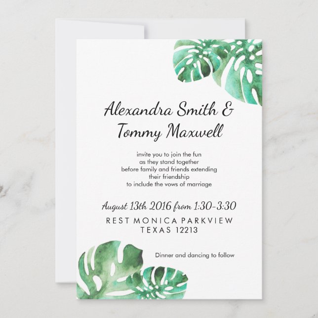 Invitación a la boda de la hoja de Monstera (Anverso)