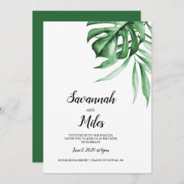 Invitación a la boda de la hoja de monstera tropic