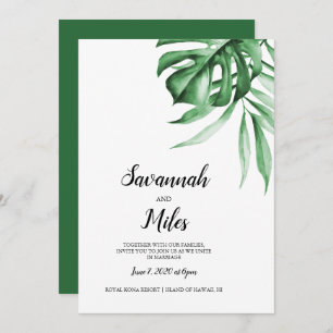 Invitación a la boda de la hoja de monstera tropic
