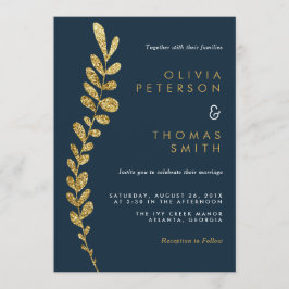 Invitación a la boda de la hoja de oro de Faux edi