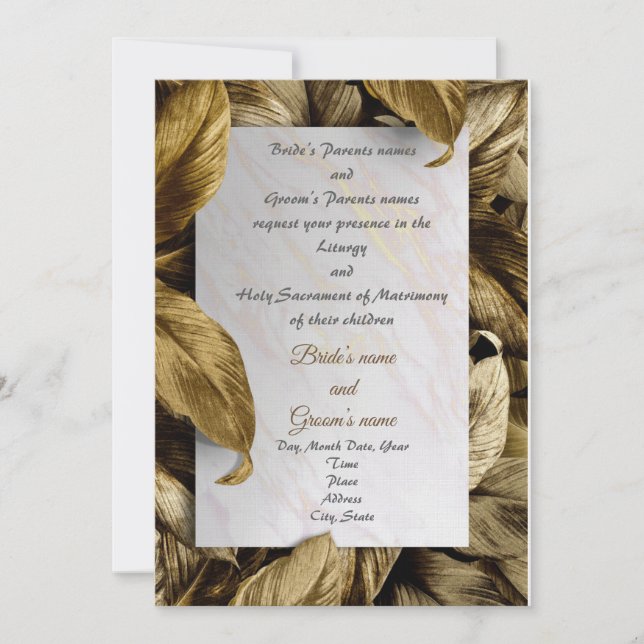 Invitación a la boda de la hoja de oro del bonito (Anverso)