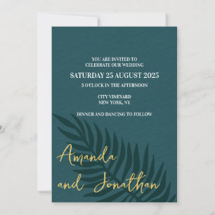 Invitación a la boda de la hoja de palma azul mini