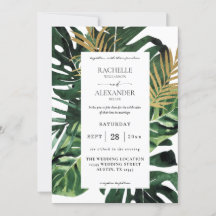Invitación a la boda de la hoja de palma tropical 