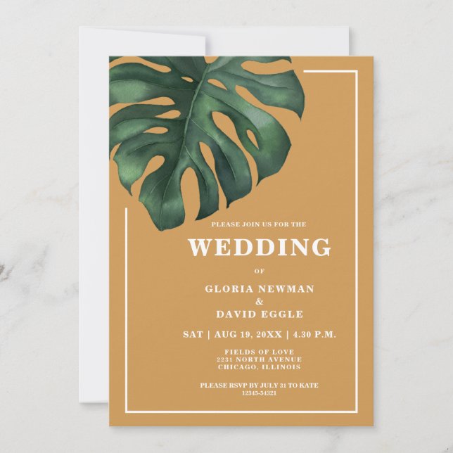 Invitación a la boda de la hoja de palma tropical  (Anverso)