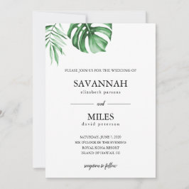 Invitación a la boda de la hoja de palma tropical