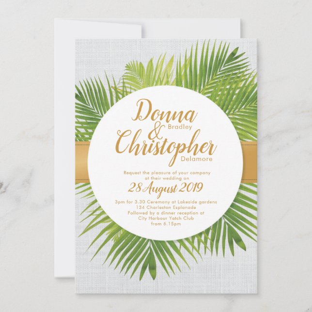 Invitación a la boda de la hoja de palma tropical (Anverso)